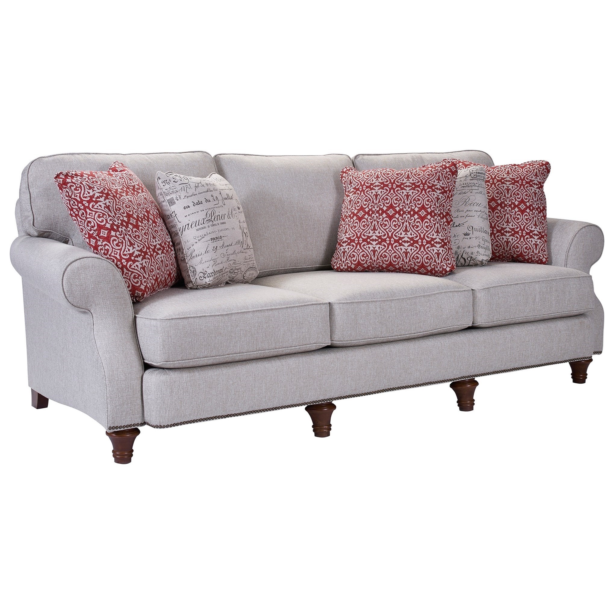 Broyhill Furniture Whitfield Stationary Sofa with Rolled Arms, Turned